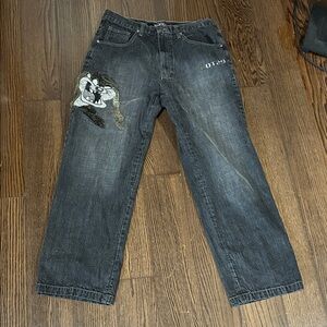 Vtg Lot 29 black gray Taz Looney Tunes baggy Y2K hip hop jeans 36
